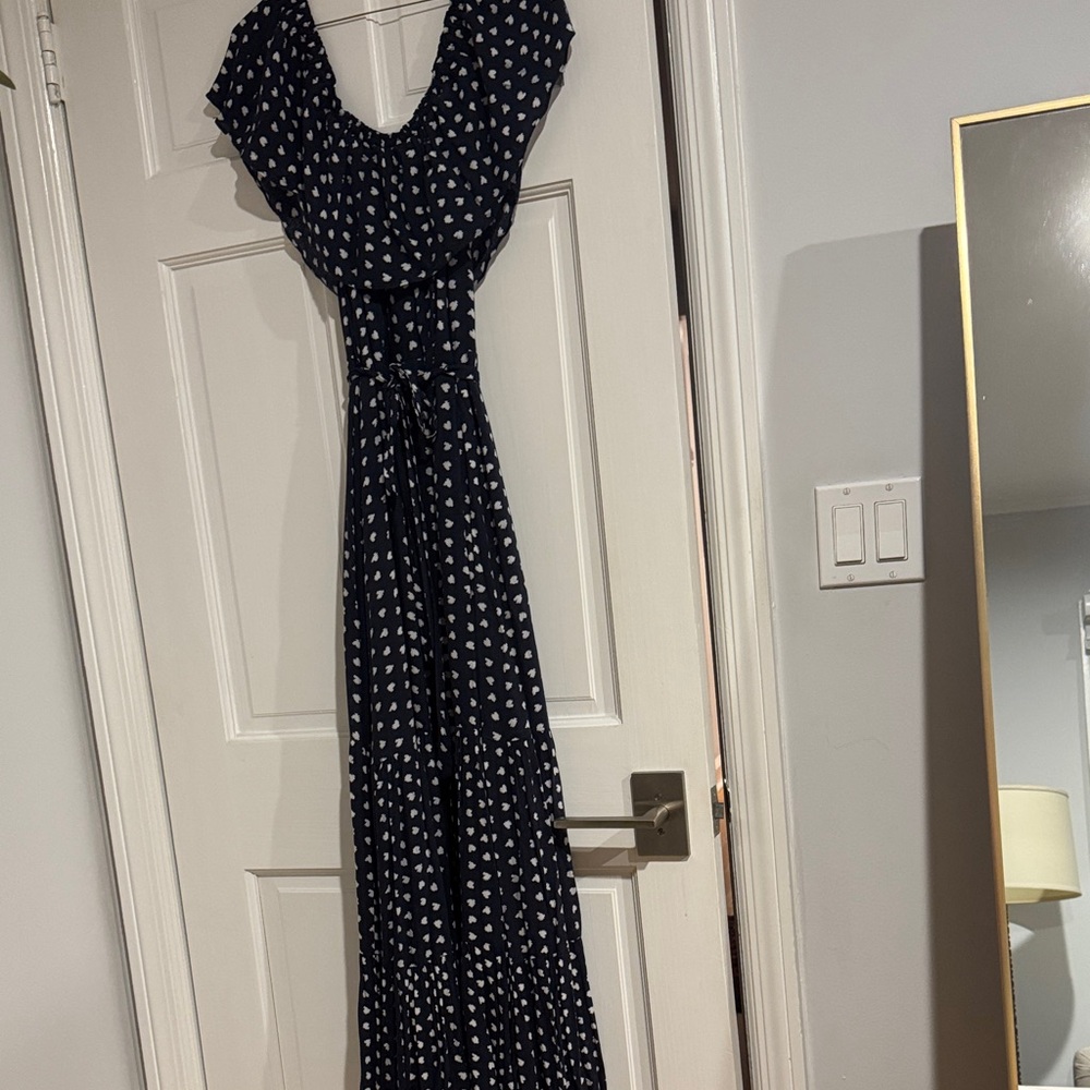 LOFT Navy Maxi Dress with White birds Print size 4P